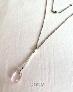 GEORG JENSEN Rose Quartz Dew Drop Sterling Silver Pendant Used