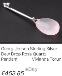 GEORG JENSEN Sterling Silver And Rose Quartz Dew Drop PENDANT on Chain
