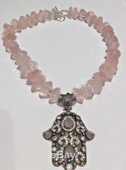 GORGEOUS! Necklace withRose Quartz Crystals, Stunning Pendant Custom Designed