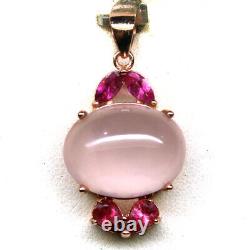 Gemstone 13 x 17 mm. Rose Quartz & Rhodolite Garnet Pendant 925 Silver