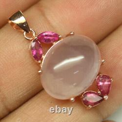 Gemstone 13 x 17 mm. Rose Quartz & Rhodolite Garnet Pendant 925 Silver