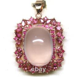 Gemstone 14 c 20 mm. Rose Quartz & Rhodolite Garnet Pendant 925 Silver