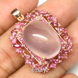 Gemstone 14 c 20 mm. Rose Quartz & Rhodolite Garnet Pendant 925 Silver