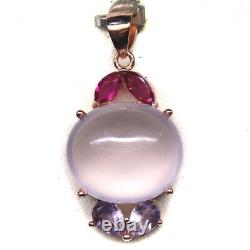 Gemstone 14 x 16 mm. Rose Quartz, Amethyst & Ruby Pendant 925 Silver rose Gold