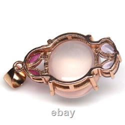 Gemstone 14 x 16 mm. Rose Quartz, Amethyst & Ruby Pendant 925 Silver rose Gold