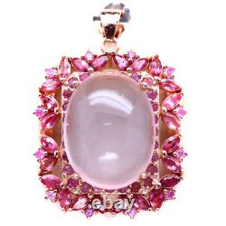 Gemstone 15 x 20 MM. Rose Quartz & Pink Sapphire Pendant 925 Sterling Silver