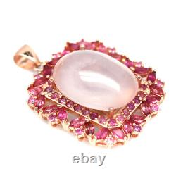 Gemstone 15 x 20 MM. Rose Quartz & Pink Sapphire Pendant 925 Sterling Silver