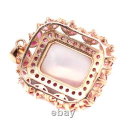 Gemstone 15 x 20 MM. Rose Quartz & Pink Sapphire Pendant 925 Sterling Silver