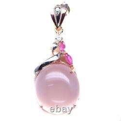 Gemstone 19 x 21 MM. Rose Quartz, Ruby, Zircon Pendant 925 Sterling Silver