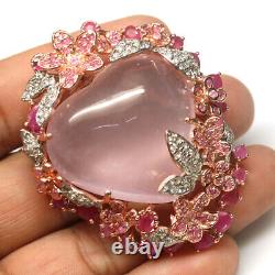 Gemstone Rose Quartz, Ruby, Sapphire & Zircon Brooch/Pendant 925 Silver