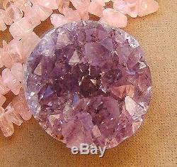 Genuine Amethyst Geode Druzy Large Pendant Natural Rose Pink Quartz Necklace Big