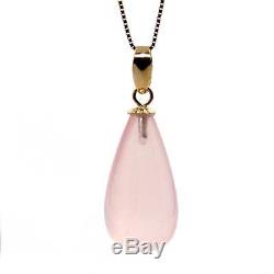 Genuine Large Pink Rose Quartz 18k Yellow Gold Pendant Necklace + Chain + Certi