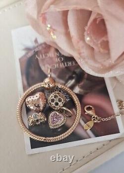 Genuine Pandora 14k Rose Gold Medium O Pendant & Necklace Set+4 Charms Ale R-met