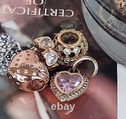 Genuine Pandora 14k Rose Gold Medium O Pendant & Necklace Set+4 Charms Ale R-met