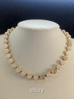 Genuine Rose Quartz Necklace & Earrings In 14k Plated Gold