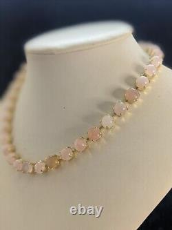 Genuine Rose Quartz Necklace & Earrings In 14k Plated Gold