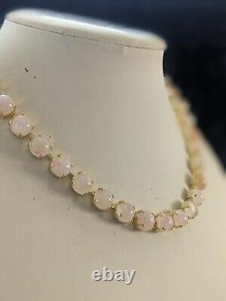 Genuine Rose Quartz Necklace & Earrings In 14k Plated Gold