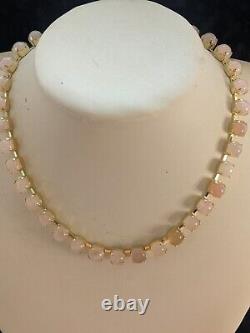 Genuine Rose Quartz Necklace & Earrings In 14k Plated Gold