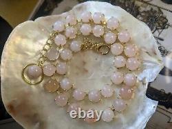 Genuine Rose Quartz Necklace & Earrings In 14k Plated Gold