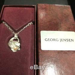 Georg Jensen 1999 Necklace Pendant Rose Quartz Sterling Silver Denmark #12748