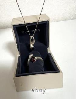 Georg Jensen Carnival Pendant and Ring Set US7 Rose Quartz Ladies Accessary Auth