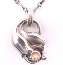 Georg Jensen Lily 1912 reprint design Heritage 1999 Rose Quartz Pendant SV925