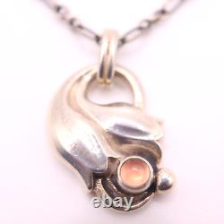 Georg Jensen Lily 1912 reprint design Heritage 1999 Rose Quartz Pendant SV925