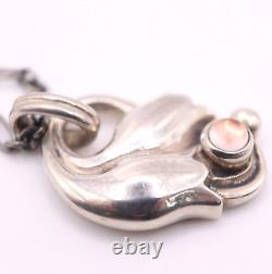 Georg Jensen Lily 1912 reprint design Heritage 1999 Rose Quartz Pendant SV925