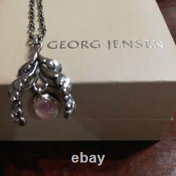 Georg Jensen No. 81 Rose Quartz Necklace Sterling Silver Pendant 17.7 inch No Box