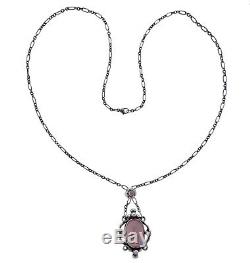 Georg Jensen Rose Quartz Sterling Silver Pendant Necklace
