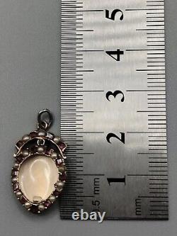 Georgian Gold Crowned Heart Rock Crystal Garnet Locket Pendant 18th Century