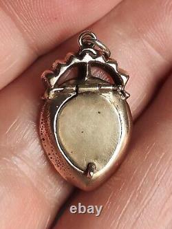 Georgian Gold Crowned Heart Rock Crystal Garnet Locket Pendant 18th Century