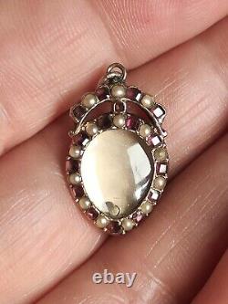 Georgian Gold Crowned Heart Rock Crystal Garnet Locket Pendant 18th Century