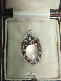 Georgian Gold Crowned Heart Rock Crystal Garnet Locket Pendant 18th Century