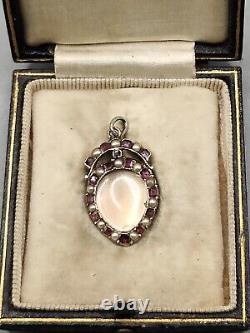 Georgian Gold Crowned Heart Rock Crystal Garnet Locket Pendant 18th Century