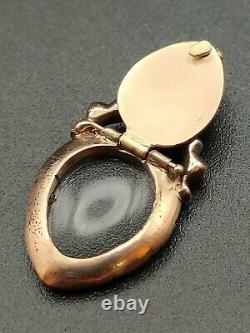 Georgian Gold Crowned Heart Rock Crystal Garnet Locket Pendant 18th Century