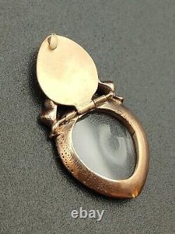 Georgian Gold Crowned Heart Rock Crystal Garnet Locket Pendant 18th Century