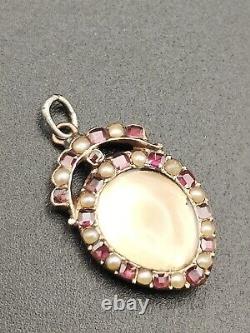 Georgian Gold Crowned Heart Rock Crystal Garnet Locket Pendant 18th Century