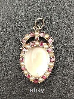 Georgian Gold Crowned Heart Rock Crystal Garnet Locket Pendant 18th Century