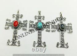 Gift Rose Quartz & Mix Gemstone 925 Sterling Silver Plated Holy Cross Pendants