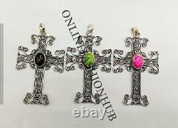 Gift Rose Quartz & Mix Gemstone 925 Sterling Silver Plated Holy Cross Pendants