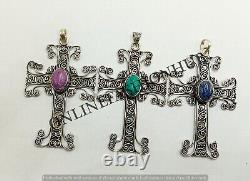 Gift Rose Quartz & Mix Gemstone 925 Sterling Silver Plated Holy Cross Pendants