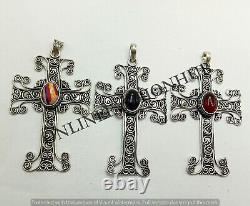 Gift Rose Quartz & Mix Gemstone 925 Sterling Silver Plated Holy Cross Pendants