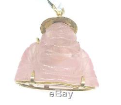 Gold Buddha Rose Quartz Vintage Pendant 14ct. Charm necklace. Long life SHOU
