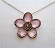 Gold Gilded Sterling Silver Pink Quartz Diamond Flower Pendant Necklace Chain