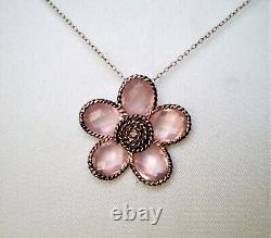 Gold Gilded Sterling Silver Pink Quartz Diamond Flower Pendant Necklace Chain