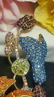 Gold Kirks Folly Big 6 Double Pin Flower Rose Crystal Brooch Pin & Pendant