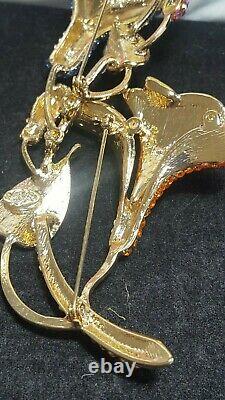 Gold Kirks Folly Big 6 Double Pin Flower Rose Crystal Brooch Pin & Pendant