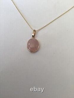 Gold Rose quartz Necklace, Solid 9ct Yellow Gold, 18 Chain, Pink Ros Quartz