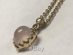 Gorgeous 18KT Yellow Gold 750 Rose Quartz Heart Pendant Chain Necklace 35.5 Long